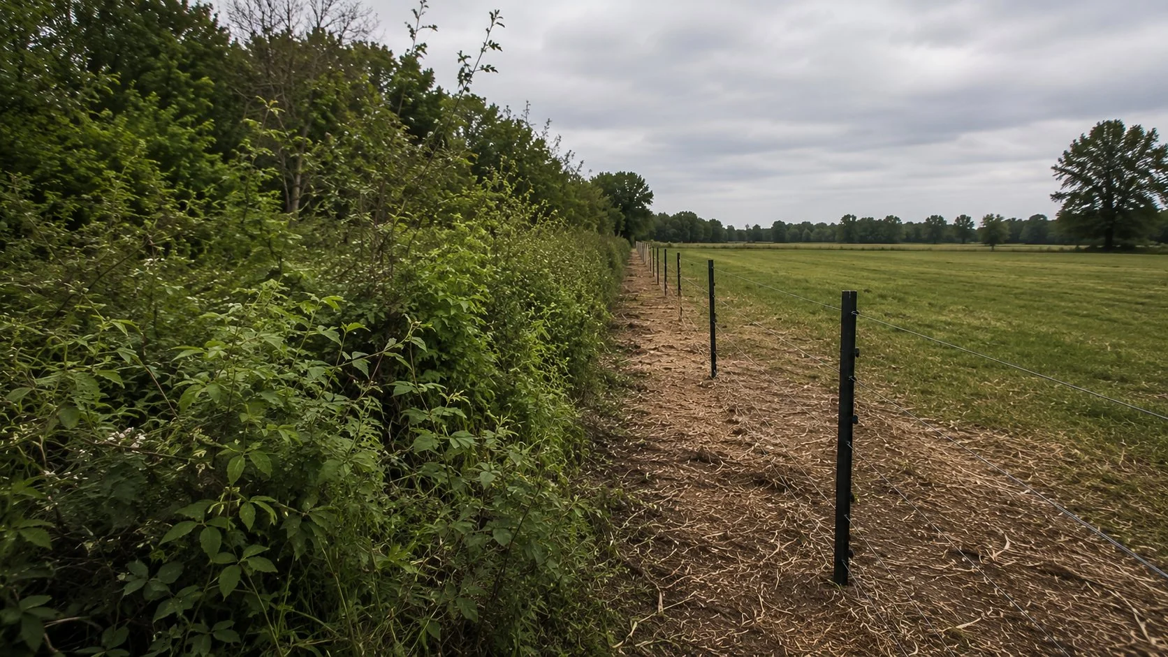 Brush clearing along a Central Ohio farm fence line