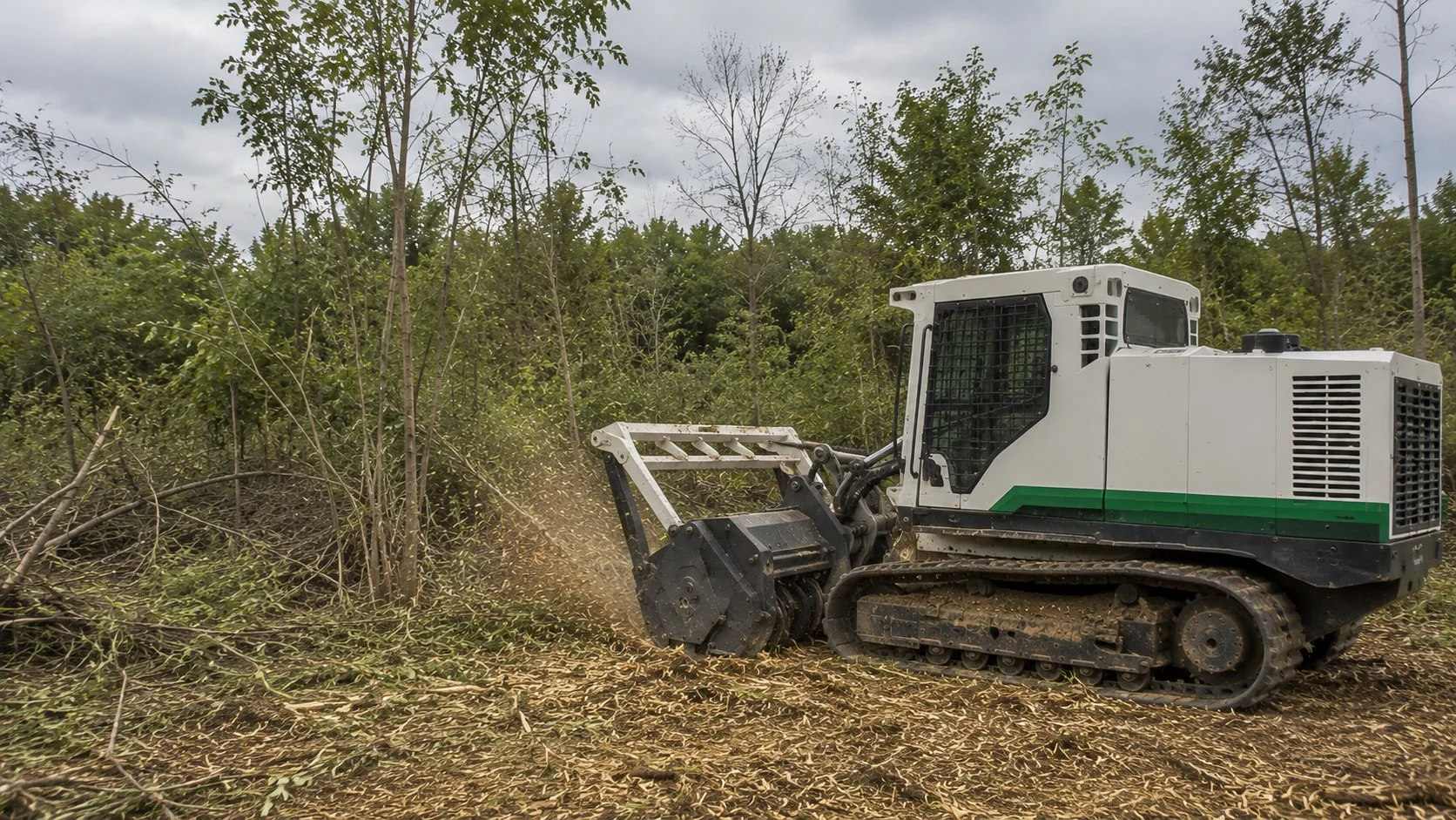 Tracked forestry mulcher clearing land in Central Ohio