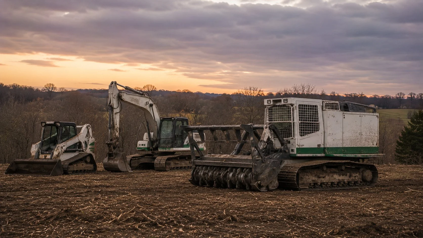 Central Ohio Land Clearing equipment fleet at end of work day