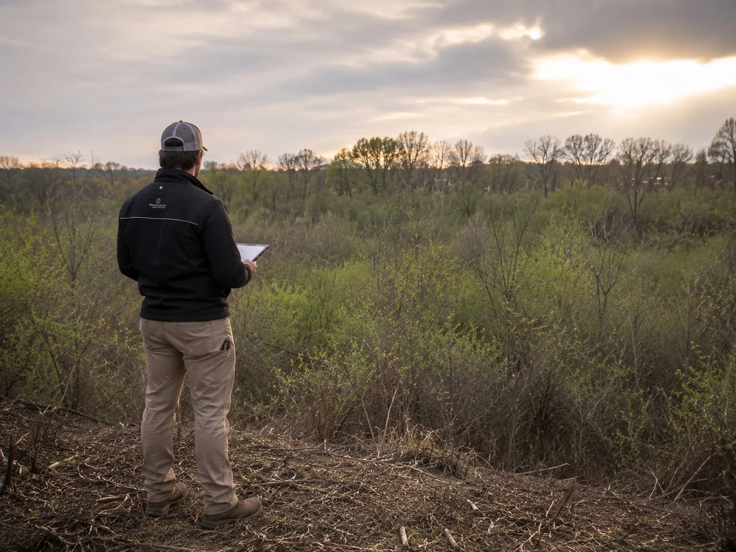 Land clearing professional assessing a Central Ohio property